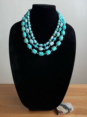 SUGARFIX triple strand acrylic teal color statement necklace beach boho summer